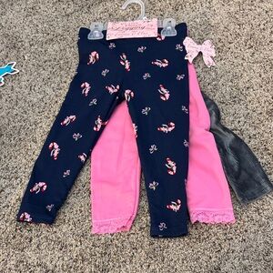 Kids Candy Cane Print Leggings - Pink and Black 3 pack leggings